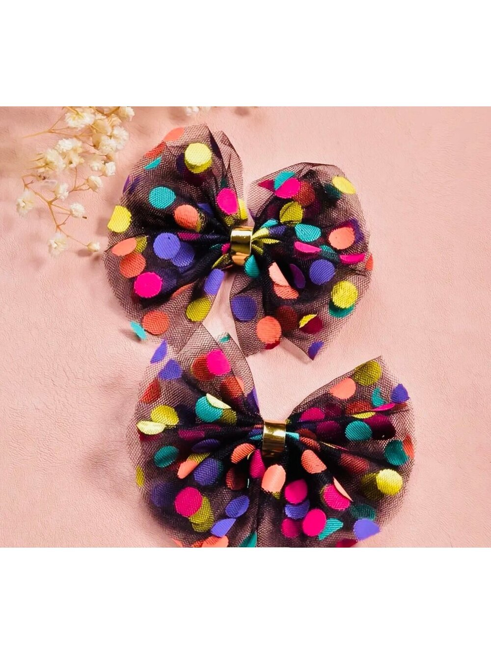 New - 2 Pcs Adorable Princess Bow Hair Clips - Black polka-dot
